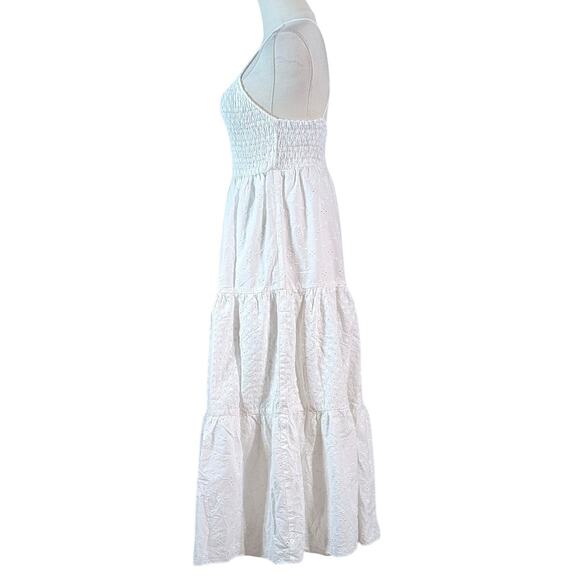 Zara Romantic White Eyelet Smocked Halter Maxi Dress Cottagecore Small - Picture 2 of 6